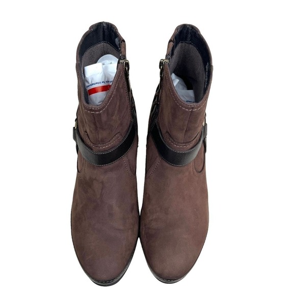 Clarks Artisan Ankle Boot Brown Nubuck Harness Strap Block Heel Zip Women Sz 9M - Picture 5 of 9